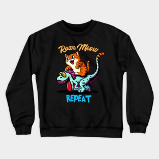T Rex Dinosaur Riding Cat Crewneck Sweatshirt